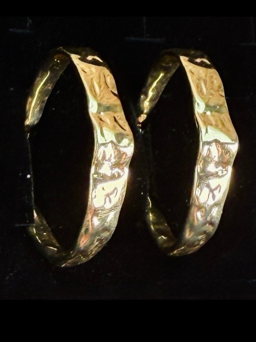 Vintage, elegant, weighted, hammered, goldtone, hoop pierced earrings